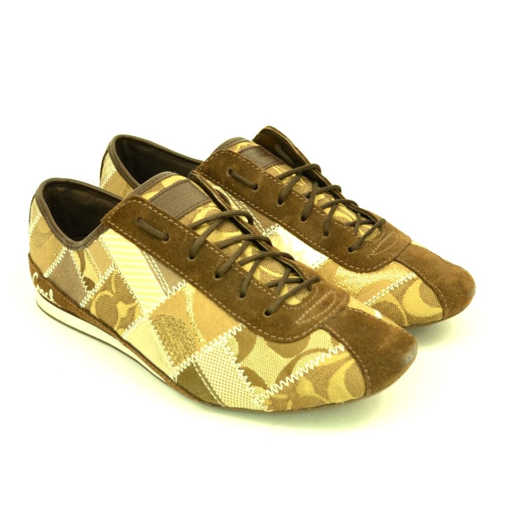 COACH Tidy Women's Size 8 Brown Patchwork Monogram Logo Sneakers #A1351 - Picture 2 of 10